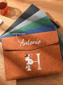 1pc Customized Name & Initial PU Leather Document Bag - Waterproof Magnetic A4 File Folder, Large Capacity Office & School File Organizer, Personalized Birthday Or Christmas Gift, Office Storage