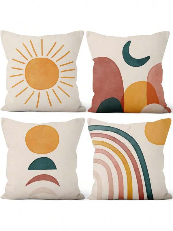 Housses de coussin décoratif bohèmes colorées, taies d'oreiller décoratives à motif irrégulier boho, 4 paquets de taies d'oreiller imprimées double face pour canapé et salon, 18 x 18 pouces