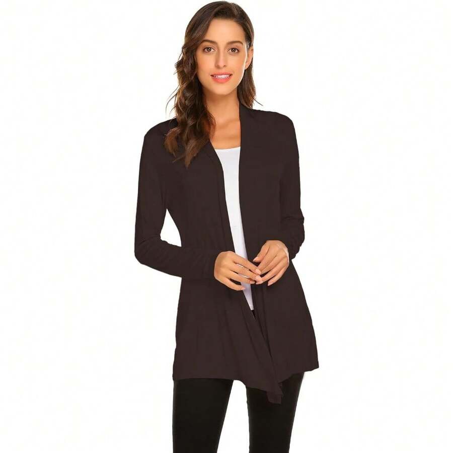 Newchoice Womens Casual Lightweight Long Sleeve Cardigan Soft Drape Open Front Fall Dusters (S-3XL) - Brown - View 1