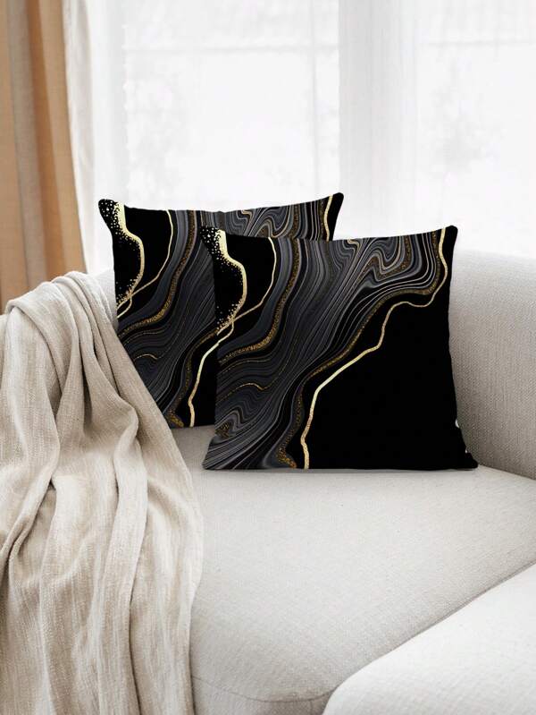 2Pcs Black And Gold Marble Pattern Pillow Covers Farmhouse Pillow Covers Decorative Home Square Sofa Living Room Bedroom Bed Sofa Chair Cushion Covers Universal For All Seasons (No Filling)