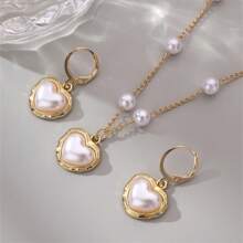 1pc Necklace & 1 Pair Earrings Fashion Elegant Simple Faux Pearl & Starfish Shell Design Jewelry Set, Suitable For Beach, Travel, Holiday, Summer Wear