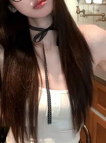 Layerable White Lace Bowknot Wax String Waist Belt Ribbon Headband For Women, Versatile Choker Necklace & Scarf, Suitable For Spring And Summer