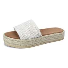 Sandalias de mujer para verano con plataforma, estilo deslizable, punta abierta, suela de yute y comodidad de uso - Beis - Ver 3