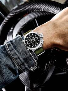 BIDEN 1件装男士户外运动数字手表，LED背光，带日历、星期、时间、定时器、防水、闹钟功能，12/24小时双显示电子石英表 - 綠色 - 查看 4