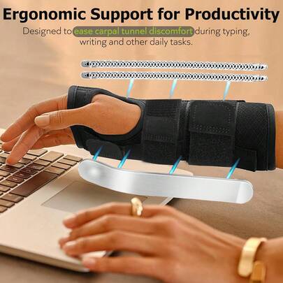 Wrist Brace For Carpal Tunnel , Lengthened Fixed Hand Support For Women Men With Metal Splint, 3 Adjustable Straps Wrist Support For Right And Left Hand Gym Accessories