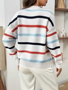 Farbblockstreifen Rundhals Langarm Pullover in Große Größen, Herbst/Winter