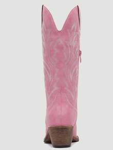 GLOBALWIN Women's Mid Calf Western Cowboy Boots Cowgirl Boots For Women With Floral Embroidery Side Zipper Chunky Heel Fall Boots Halloween Season - 粉色 - 查看 5