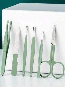 绿色14件套美甲套装不锈钢修脚套装男女指甲钳8件合1专业护理工具防溅指甲套装包括便携式脚趾甲剪、眉毛、挖耳勺，带黑色、蓝色、绿色、粉色收纳盒 - 淺粉色 - 查看 9