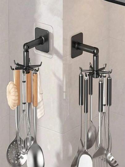 1pc 360 Degree Rotating Wall Hook, Multi-Function Storage Rack, Suitable For Kitchen Utensils, Bathroom Accessories, Hats, Small Tools - Easy To Install Plastic Hanger, Multi-Function Hanger | Modern Design | Easy Installation Function, Kitchen Storage Rack, Practical Hooks