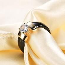 6mm White/Black Ceramic Rings Plus Cubic Zirconia For Women Comfort Fit Engagement Wedding Band Size 5-122025 - Đen và Vàng - Xem 3