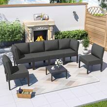 Metal Patio Furniture Set Modern Metal Outdoor Conversation Sets, Patio Sectional Sofa W/5 Inch Cushion And Coffee Table, Black - Sand - View 9