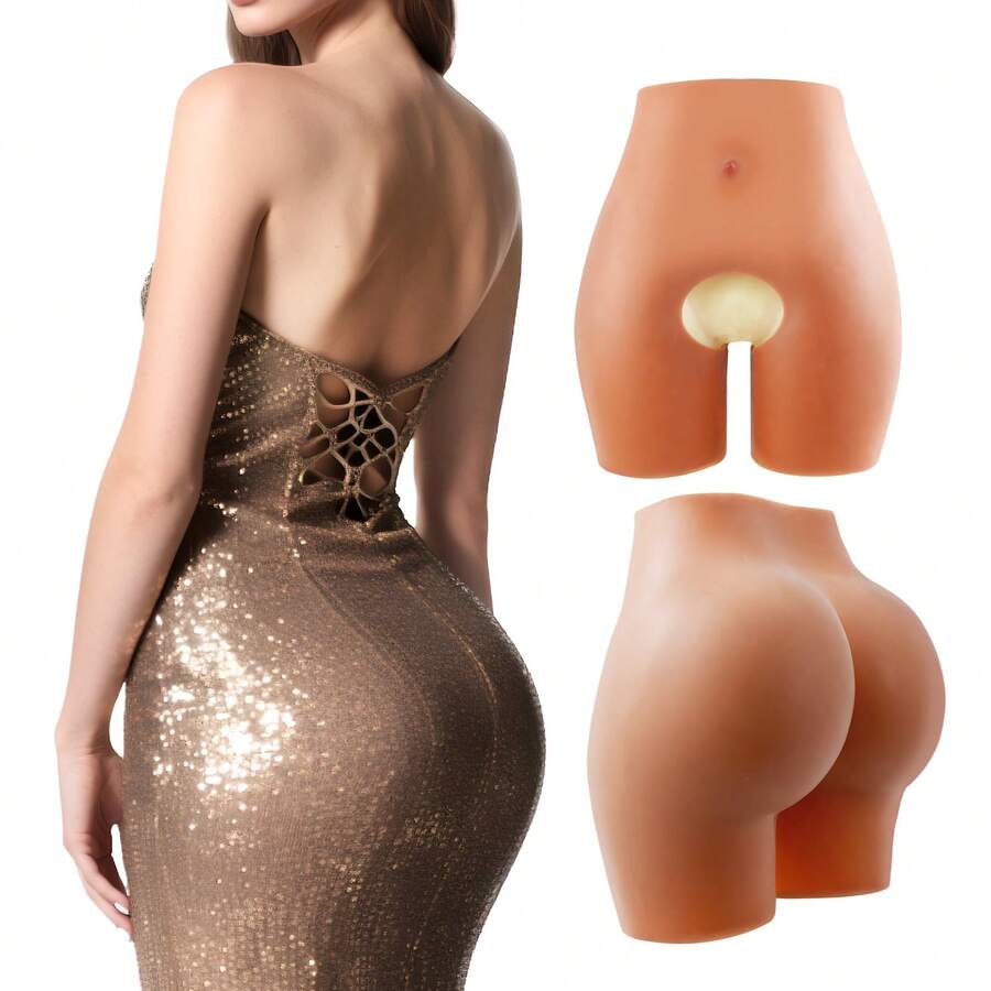 硅胶提臀塑身短裤，男女通用硅胶假臀塑身衣，加厚提臀设计，提拉蜜桃臀，日常运动穿着，自信塑形 - 棕色 - 查看 1