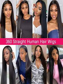 bling hair 360°全蕾丝前假发，直发，预先修剪并带有婴儿发，180%密度真人发假发，自然色，适合女性扎马尾辫和盘发 - 黑色 - 查看 10