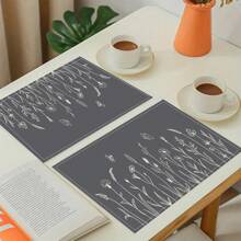 14/6pcs Palm Leaf Placemats, Tropical Green Leaf & Calathea Plant Design Dining Table Mats, Hawaiian Seasonal Kitchen & Home Decor