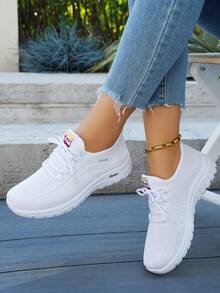 2025年夏季新款女士网眼轻便透气运动鞋、休闲运动鞋和百搭跑鞋 - 白色 - 查看 17