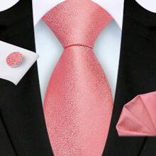 3pcs/Set 8cm Width Solid Cracked Pattern Necktie, Handkerchief, Cufflink Men's Tie Set, High Quality Classic Fashion Business Casual Tie Set, Men's Wedding Accessories, Family/Christmas/Father's Day Gift