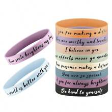 1 paquete de 10 piezas Pulseras de silicona con citas inspiradoras, serie de colores de macarrón, adecuadas para uso de hombres y mujeres, pulseras de goma monocromas de fe [La belleza de la imagen puede tener ligeras diferencias de color, por favor, consulte el producto real, no tome fotos si le molesta]