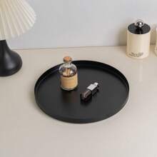 1pc Metal Round Tray, Jewelry Tray, Flower Tray, Black And White Display Tray For Bedroom Cosmetics, Perfumes, Lipsticks, Aromatherapy, Bathroom Countertop, Living Room, Hotel Bathroom Artistic Decor Display Tray For Women Storage Organizer Travel Essentials Back To School Dormitory Storage