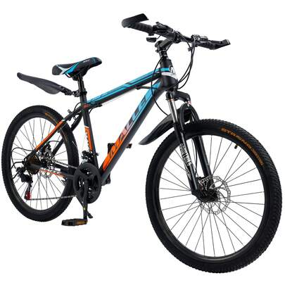 Bicicleta de montanha 24/26/27,5 polegadas, masculina e feminina, bicicleta de montanha de 24 velocidades para adultos, freio a disco duplo, suspensão avançada, quadro de aço de alto carbono, garfo de suspensão, fácil montagem, decalques em tinta