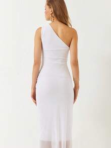 Elegant Solid Color 3D Floral Decor Sleeveless Bodycon Dress, Summer - White - View 4