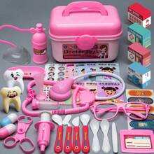 Set de 42 piezas de juguete de doctor, Estetoscopio de enfermera, Juguete de casa de muñecas dental (color aleatorio), Juego educativo de rompecabezas de doctor, Juego de doctor para niños que incluye caja de herramientas médica, casa, enfermera, inyector y estetoscopio