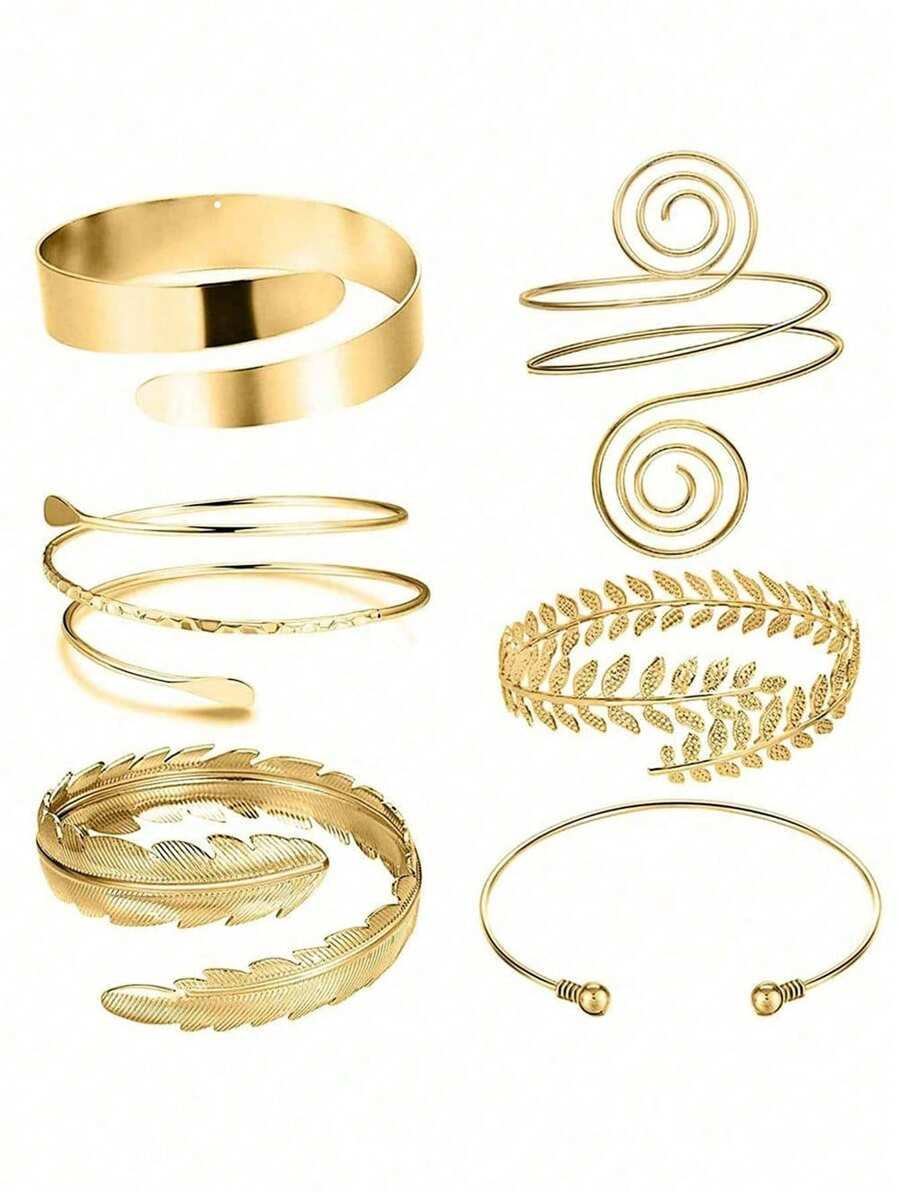 6pcs/Set Metal Simple Summer Vacation Style Arm Cuff Bracelet Set, Suitable For Halloween Decoration