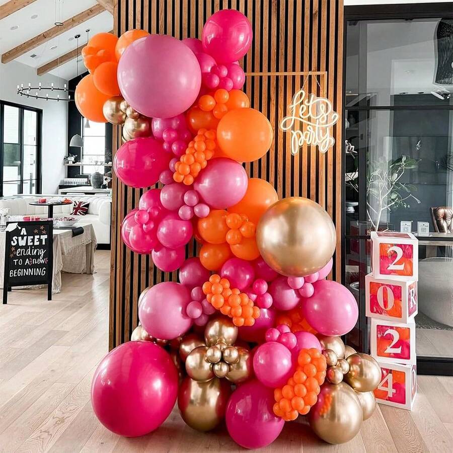 24pcs 10inch Light Pink & Orange Metallic Gold Balloons, Suitable For Summer Tropical Theme Party, Graduation, Back To School, Wedding, Engagement, Birthday, Bridal Shower, Balloon Decor, Photo Props - Orange - View 1