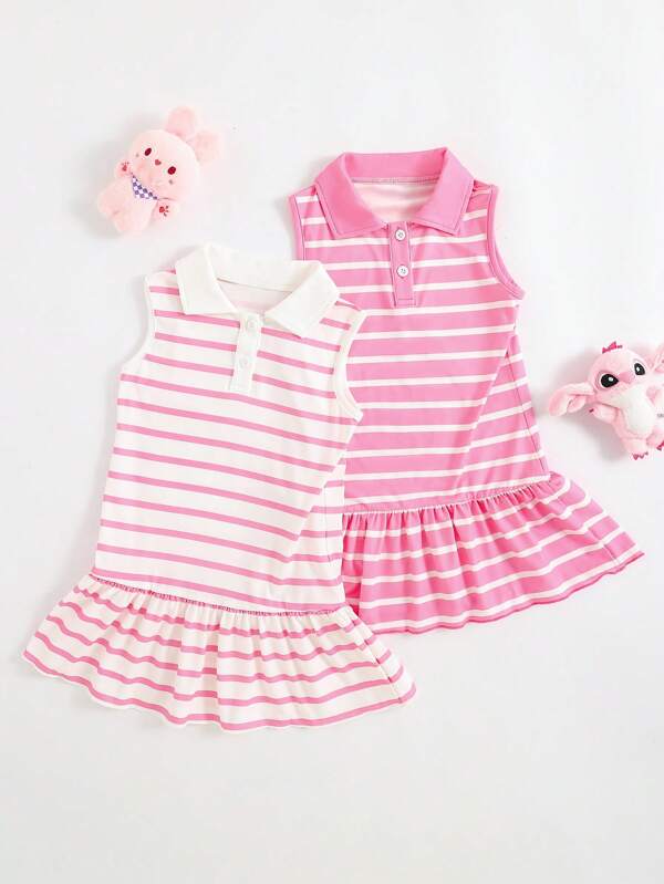 Sleeveless Sweetly Striped Collared Dress, Summer