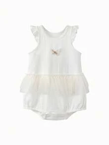 mini bala Baby Girls' Mesh Romper – Airy  With Skirt – Trianglar Gusset Design - Original White - View 4