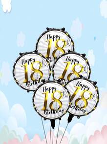 Balon folie auriu și negru de 18 inch, 5 buc/set, baloane rotunde cu numere pentru aniversarea a 21-a, 30-a, 40-a, 50-a, 60-a de ani, potrivit pentru petrecere aniversară, decor pentru petrecere de ziua de naștere