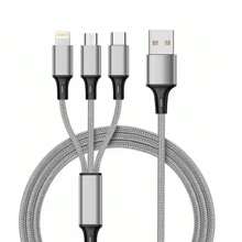 Nylon Braided 3-In-1 USB A To Type-C/Micro USB/Lightning Cable, Multi-Functional Fast Charging Data Sync Cord Compatible With IPhone////IPad Etc. Compatible With IPhone, Android, Camera, MP3 Universal Adapter, Charger