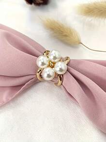3pcs/Set Elegant Golden-Tone Faux Faux Pearl Scarf Clips,Scarf Buckle, Versatile Knot Holders For Women'S Fashion Accessories, Perfect For Parties, Daily Wear, And Gift Giving