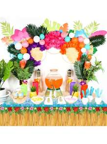 2 pezzi/set Gonna per tavolo da festa hawaiana in paglia gialla, lunga 300 cm, decorazione tavolo per feste tropicali hawaiane, decorazioni per feste, feste in spiaggia, feste in piscina