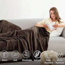 Sofa Blanket Living Room Cover SetFleece Blanket Twin Size, Soft Cozy Twin Blanket, Fuzzy Flannel Blanket Bed, Sofa, Couch, Travel, Camping, 60 X 80 Inches - 棕色 - 查看 5