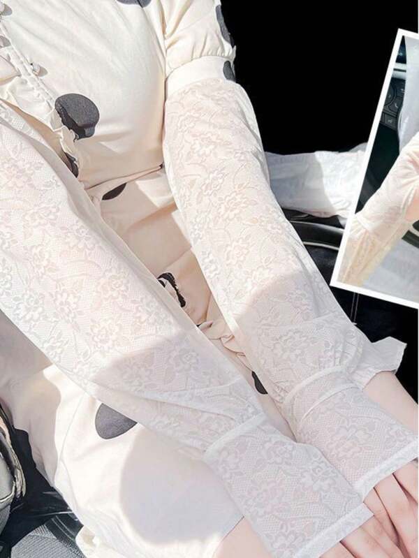 A Pair Of Summer Lace Sun Protection Sleeves, Soft Texture, Breathable And Sweat-Wicking, Beautiful Sun Protection Ice Silk Sleeves, Suitable For Outdoor Travel, Sports, Cycling, Driving, Etc.