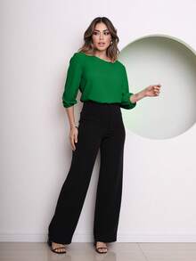 MARILYN MONNA Women's Blouse Tailored Simplicity Elegant Social Basic Crepe 3/4 Princess Sleeve Tamires - 綠色 - 查看 4