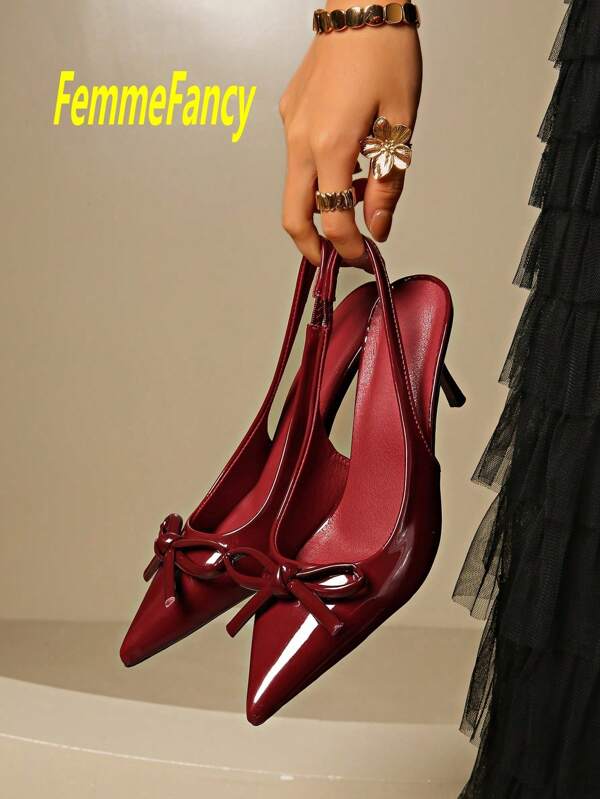Elegant Sexy High Heel Sandals With Bowknot, Pointed Toe, Stiletto Heel, Suitable For Summer Commuting, Nightclub, Party, Wedding, Outdoor, Women Fashion Pumps In Red, Black, White Colors