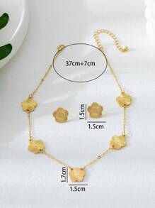 1 Stück modische klassische goldfarbene strukturierte Glücksklee Anhänger Halskette & 1 Paar Ohrringe Schmuckset, romantisches Hochzeits-/Heiratsantrag Geschenk, geeignet für Verlobung/Dates/Alltagstragen, luxuriöses Damen Accessoire, Freundin/Geburtstags Geschenk