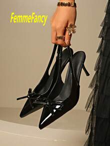 夏季纯色优雅蝴蝶结尖头高跟凉鞋，性感派对礼服高跟鞋，皮带户外婚礼细高跟鞋，酒红色、黑色、白色、红色可选