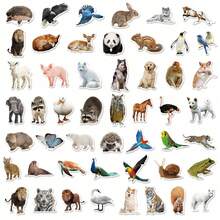 50/100pcs Mixed Realistic Animal Stickers, Cartoon Forest & Grassland Cute Small Animal Stickers For Luggage, Water Bottle, Skateboard, Graffiti,School Supplies,Back To School - Multicolor - View 5