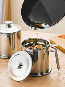 1pc Stainless Steel Oil Filter Pot Household Oil Strainer Pot With Filter Net Oil Container