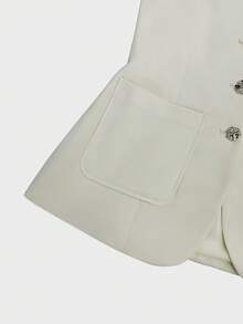 Bộ áo vest và quần short nữ kiểu retro thanh lịch, cài một hàng khuy, có túi giả, thích hợp mặc hàng ngày và đi làm, màu trắng tinh khôi cho mùa hè. - Màu be - Xem 6