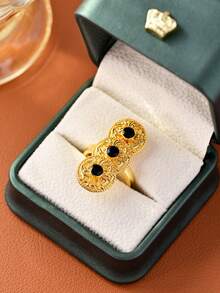 1 chiếc nhẫn cổ điển có thể điều chỉnh kích cỡ, mạ vàng, đính đá Zirconia đỏ/ngọc lục bảo/đen/xanh ngọc, dành cho nữ, trang sức cưới Trung Đông, hoàn hảo cho tiệc tùng, tiệc chiêu đãi, trang trí đám cưới, phụ kiện thanh lịch với thiết kế tinh tế. - Nhiều màu - Xem 9