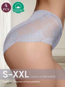 MIOTAN 4pcs/Set Women High Waist Tummy Control Briefs With Lace Patchwork Jacquard Pattern, Soft & Comfortable, Breathable - Multicolor - View 5