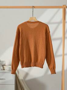 1pc Women Buttoned Knitted Cardigan Sweater - Camel - View 6