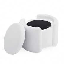 25英寸圆形储物凳，圈形脚凳，小脚凳，储物边桌，软脚凳，隐藏式储物，适用于客厅、卧室、玄关、家居装饰、返校宿舍储物