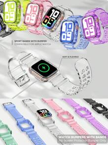 2-In-1 Crystal Clear Watch Band And Case With Bumper Compatible With Apple Watch 38/40/41/42/44/45/46/49mm, Fashion Sport Protective Replacement Wristband Compatible With Apple Watch Series 11/10/9/8/7/6/5/4/3/2/1/Se For Men And Women Glacier Clear Watch Band And Case