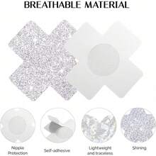 Glitters Pasties Rave Nipple Covers Stickers For Women Rave Party 12 Pairs Disposable Sticky Breast Petals - 黑色 - 查看 9