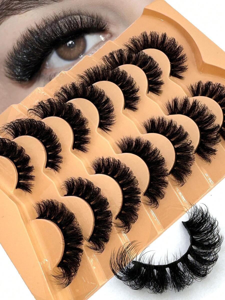 7 paires de faux cils en forme d'œil de chat, cils en faux vison, cils naturels volumineux et épais, allongeants et volumisants, cils dramatiques et ébouriffés, outil de maquillage essentiel pour les voyages - Noir - Voir 1