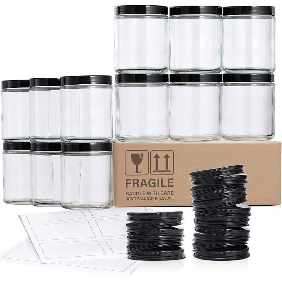 24 Pack, 8 OZ Thick Glass Jars With Metal Lids, Clear Round Candle Making Jars,Empty Food Storage Containers, Mason Canning Jar For Spice, Powder, Liquid, Sample, Lotion, Cosmetic,Dishwasher SafeNo. 34938 - 12 - View 1